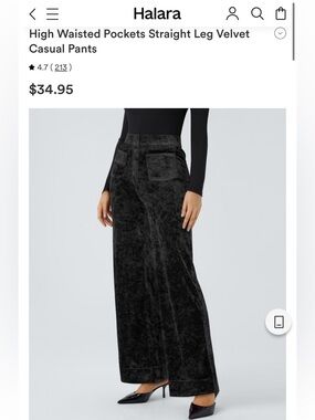 Halara Black Velvet High-Waist Button Pants with Pockets MSRP $35 NWOT XS